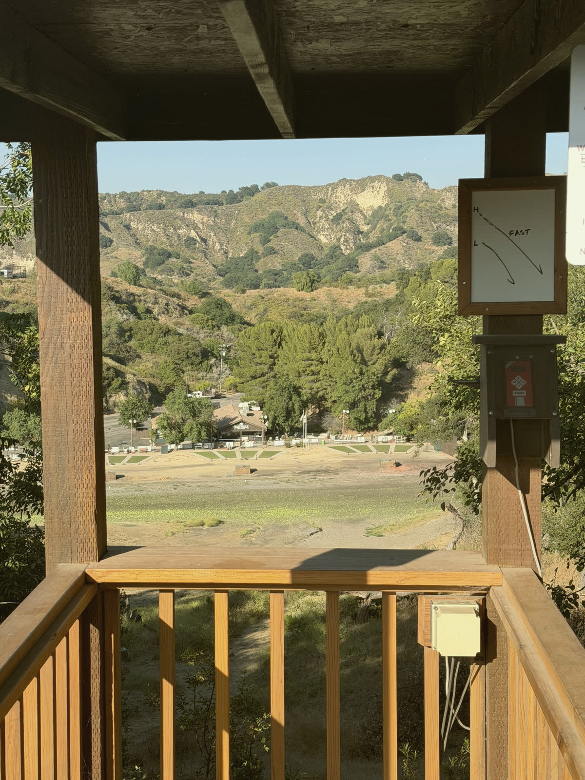 Inside the stand at station 7, the valley floor below.